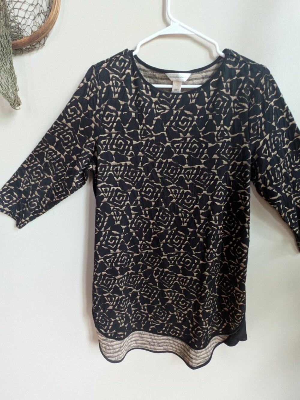 Christopher banks womens 3/4 sleeve blouse brown black pattern size large #729